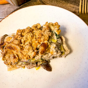 Pilz Lasagne mit Lauch und knusprigem Tofu Topping